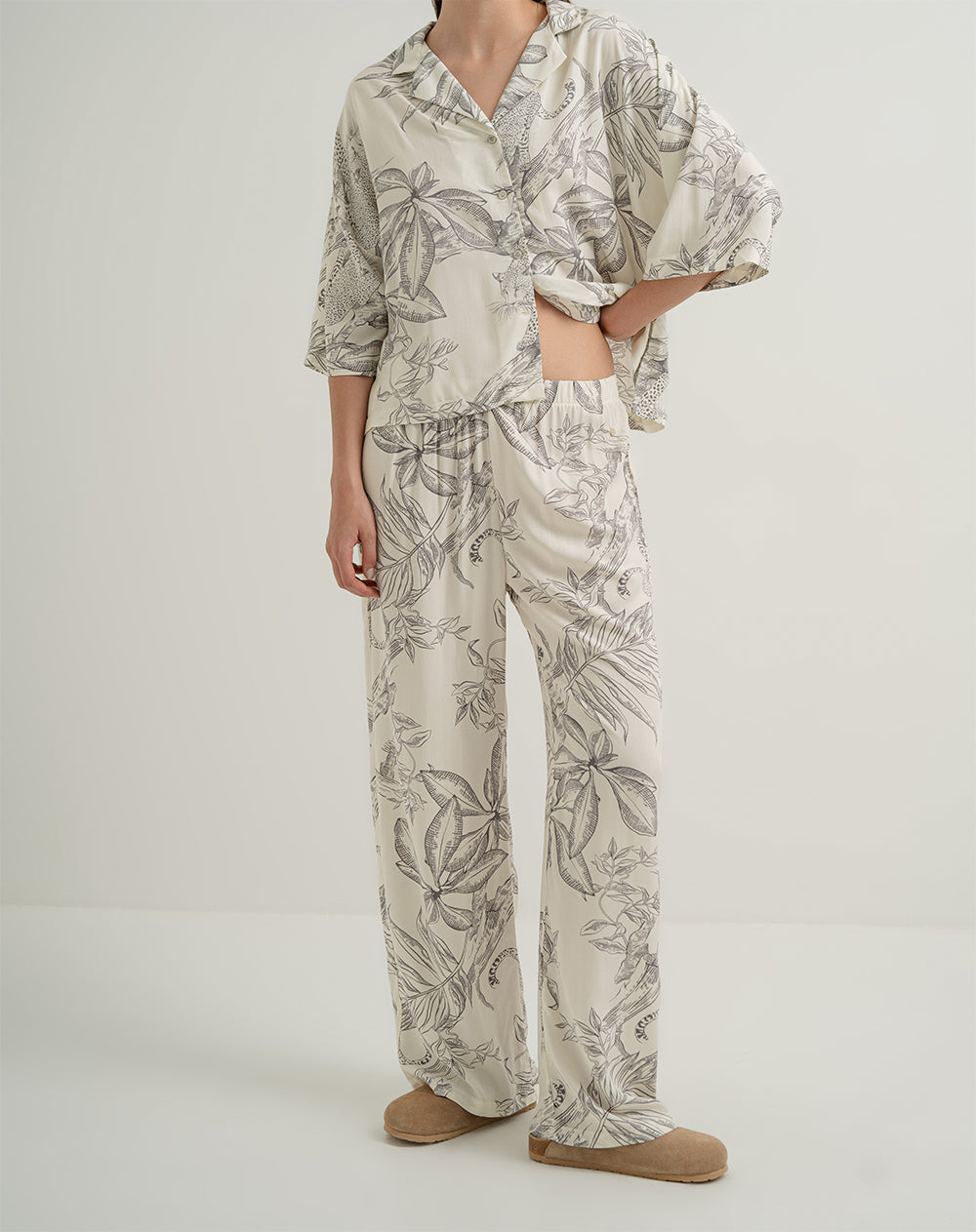 Camisa + panatalón de pijama mujer viscosa gris estampado