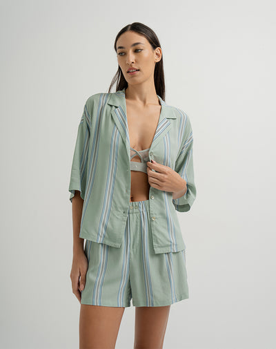 Camisa de pijama mujer viscosa verde rayas