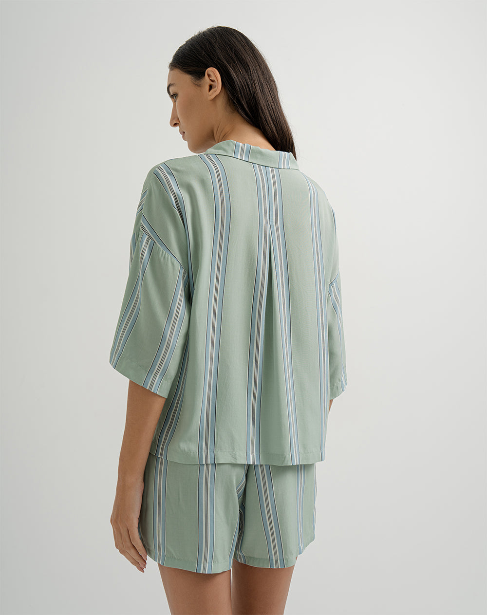 Camisa de pijama mujer viscosa verde rayas