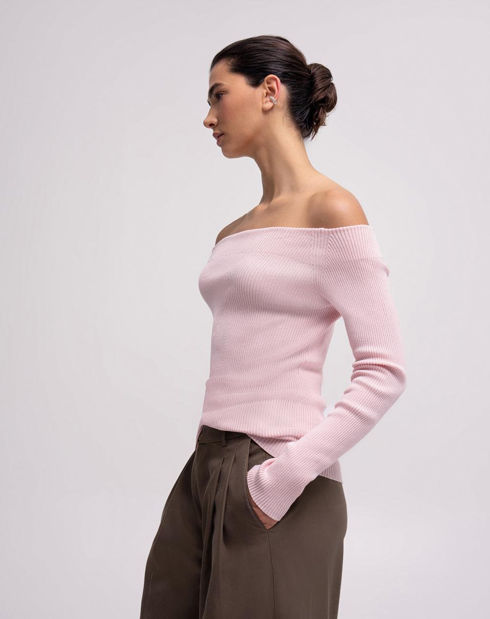 Camibuso slim tejido de punto rosado mujer