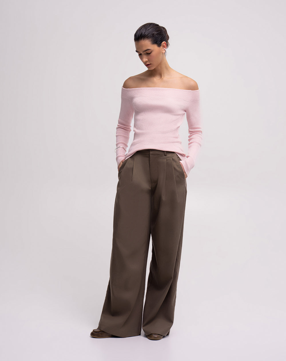 Camibuso slim tejido de punto rosado mujer