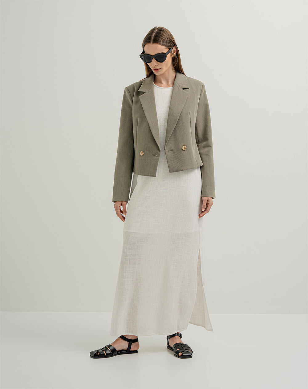 Blazer crop regular fit sin capucha verde