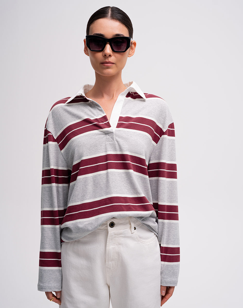 Camibuzo tipo polo oversize rayas mujer