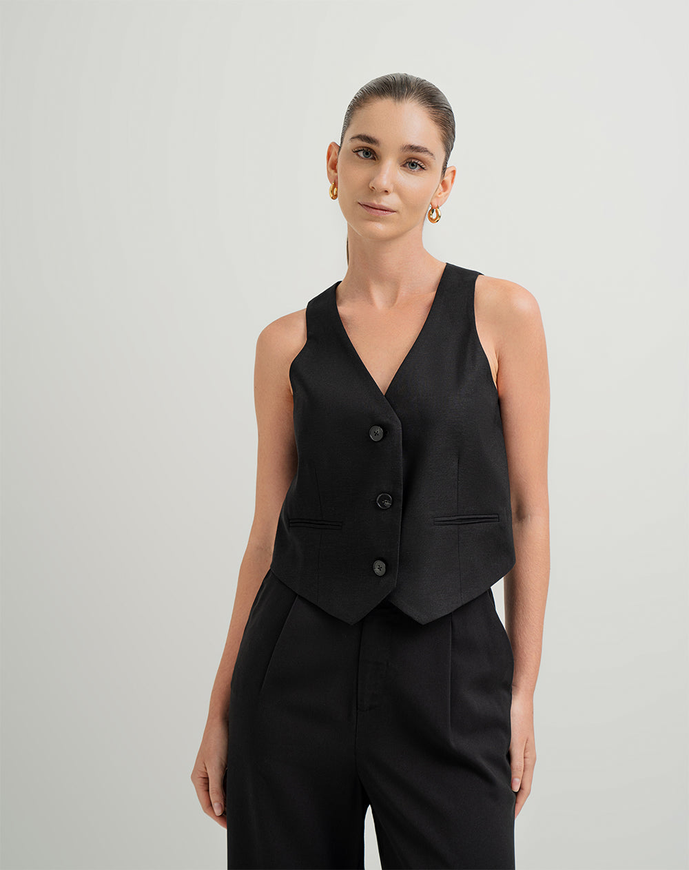 Chaleco regular fit sin capucha negro