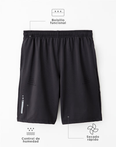 Pantaloneta deportiva control humedad negra para hombre