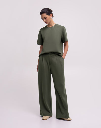 Pantalón relaxed fit tiro medio verde