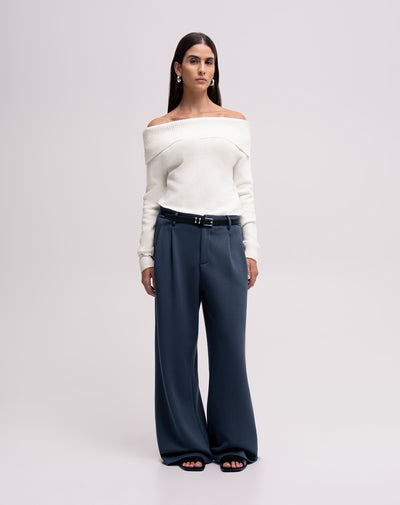 Jean wide leg tiro alto azul mujer