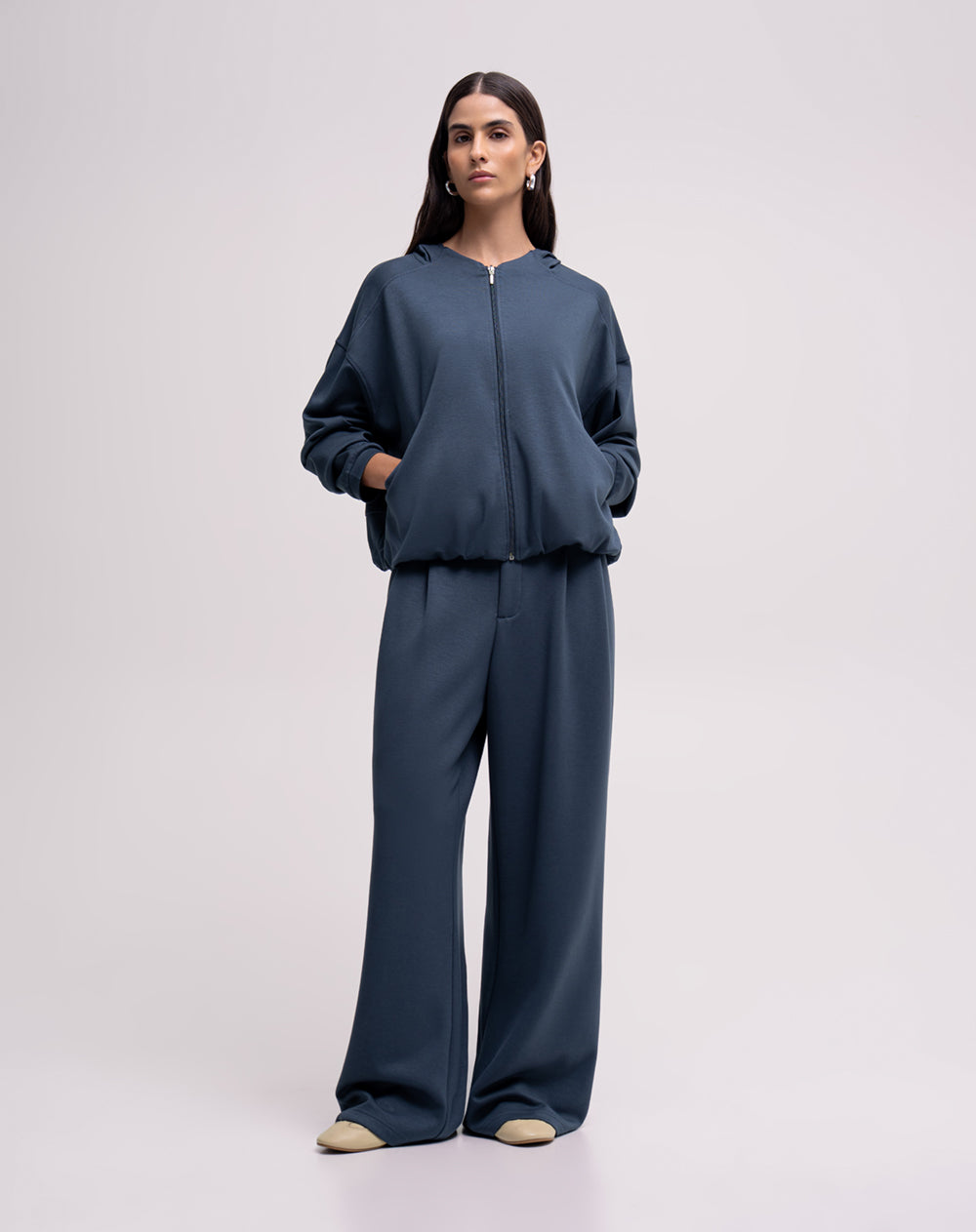 Jean wide leg tiro alto azul mujer