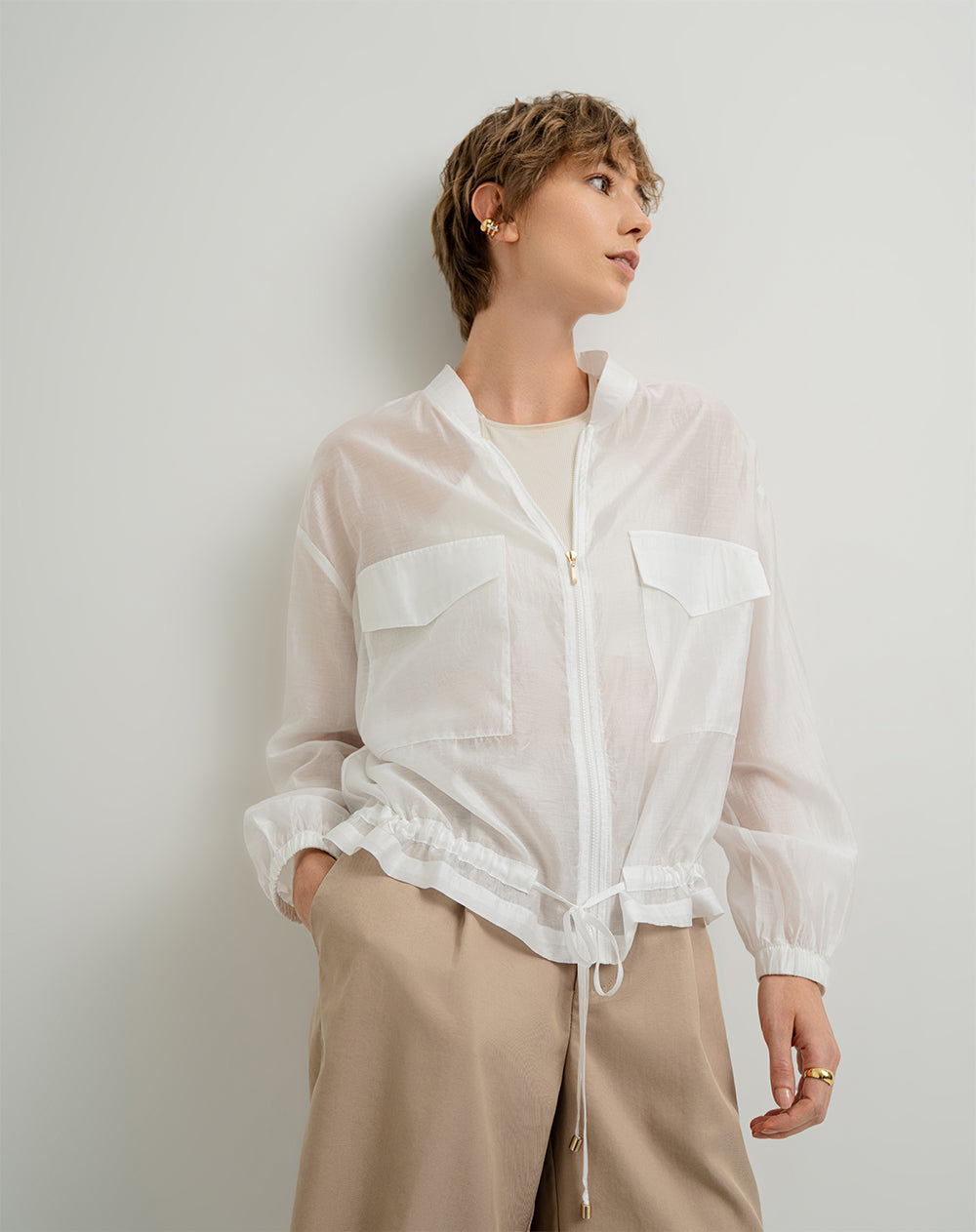 Chaqueta oversized fit sin capucha vainilla
