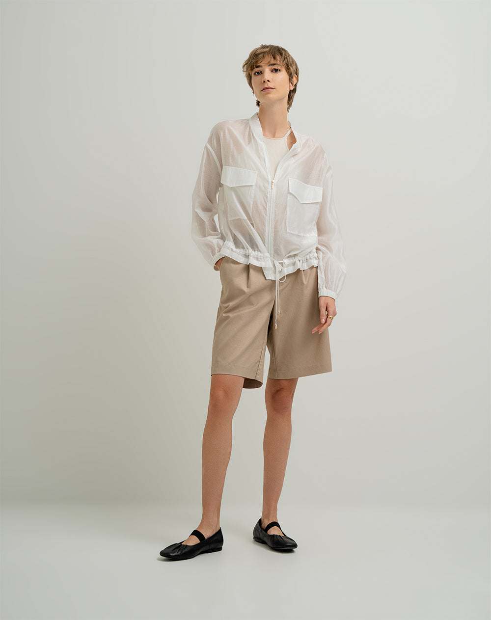 Chaqueta oversized fit sin capucha vainilla