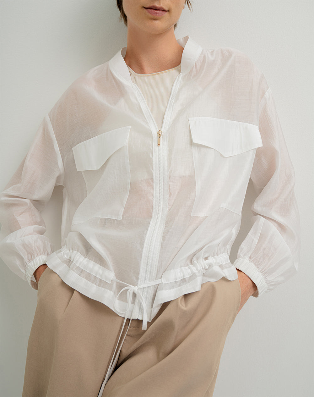 Chaqueta oversized fit sin capucha vainilla