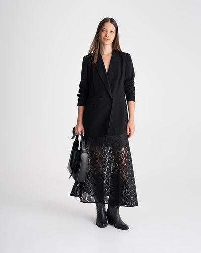 Falda midi tiro alto encaje negro mujer