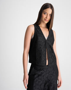 Chaleco regular encaje negro mujer