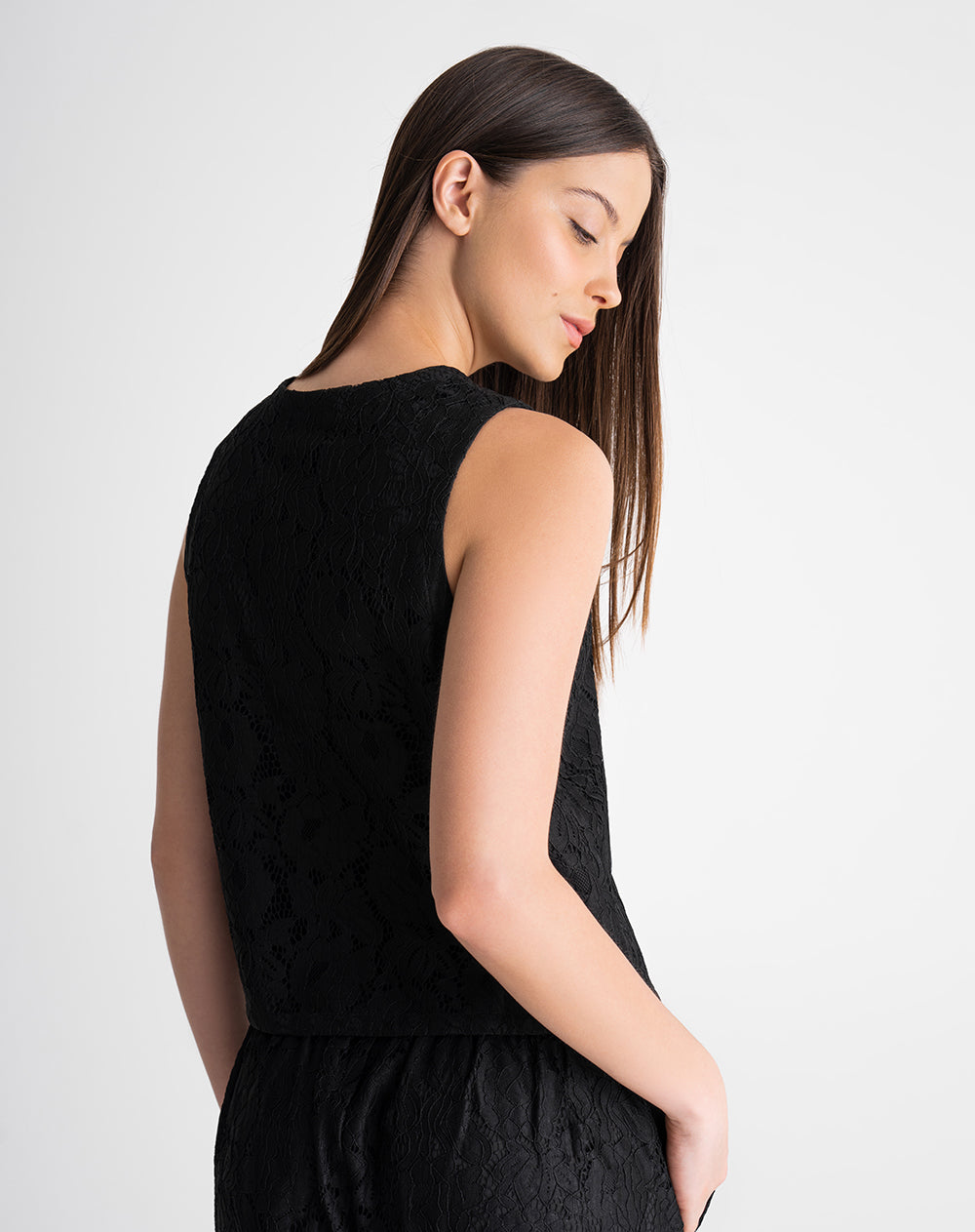 Chaleco regular encaje negro mujer