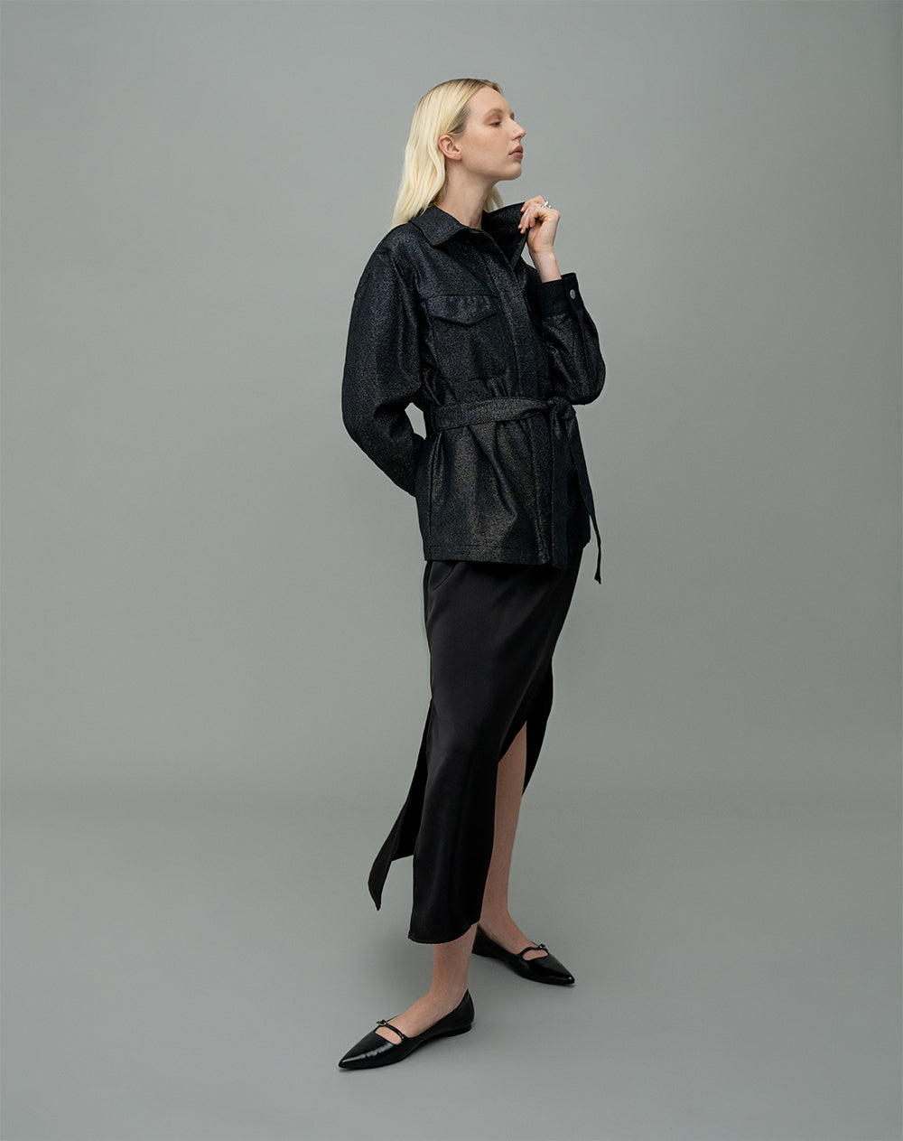 Chaqueta con brillo de denim negro
