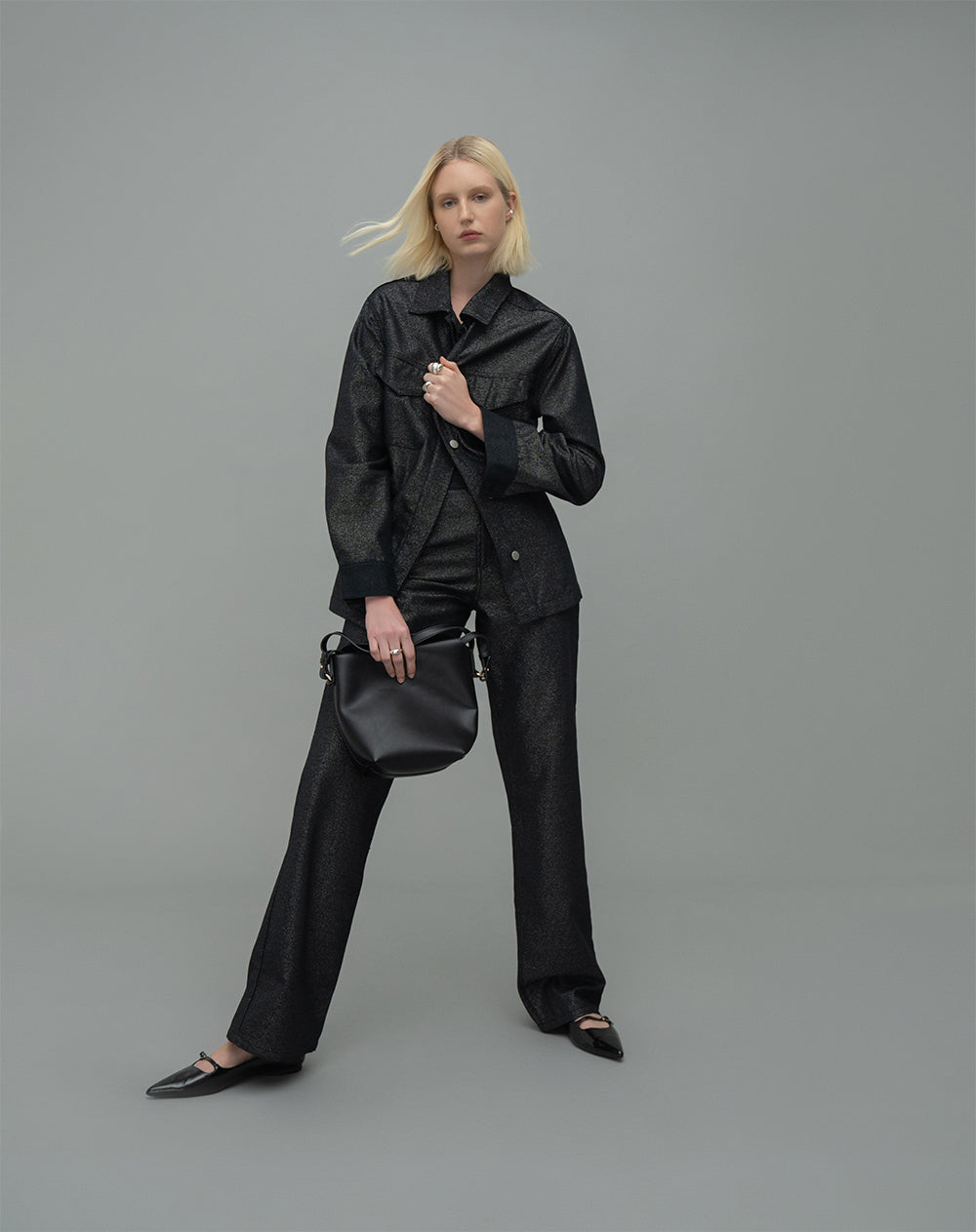 Chaqueta con brillo de denim negro