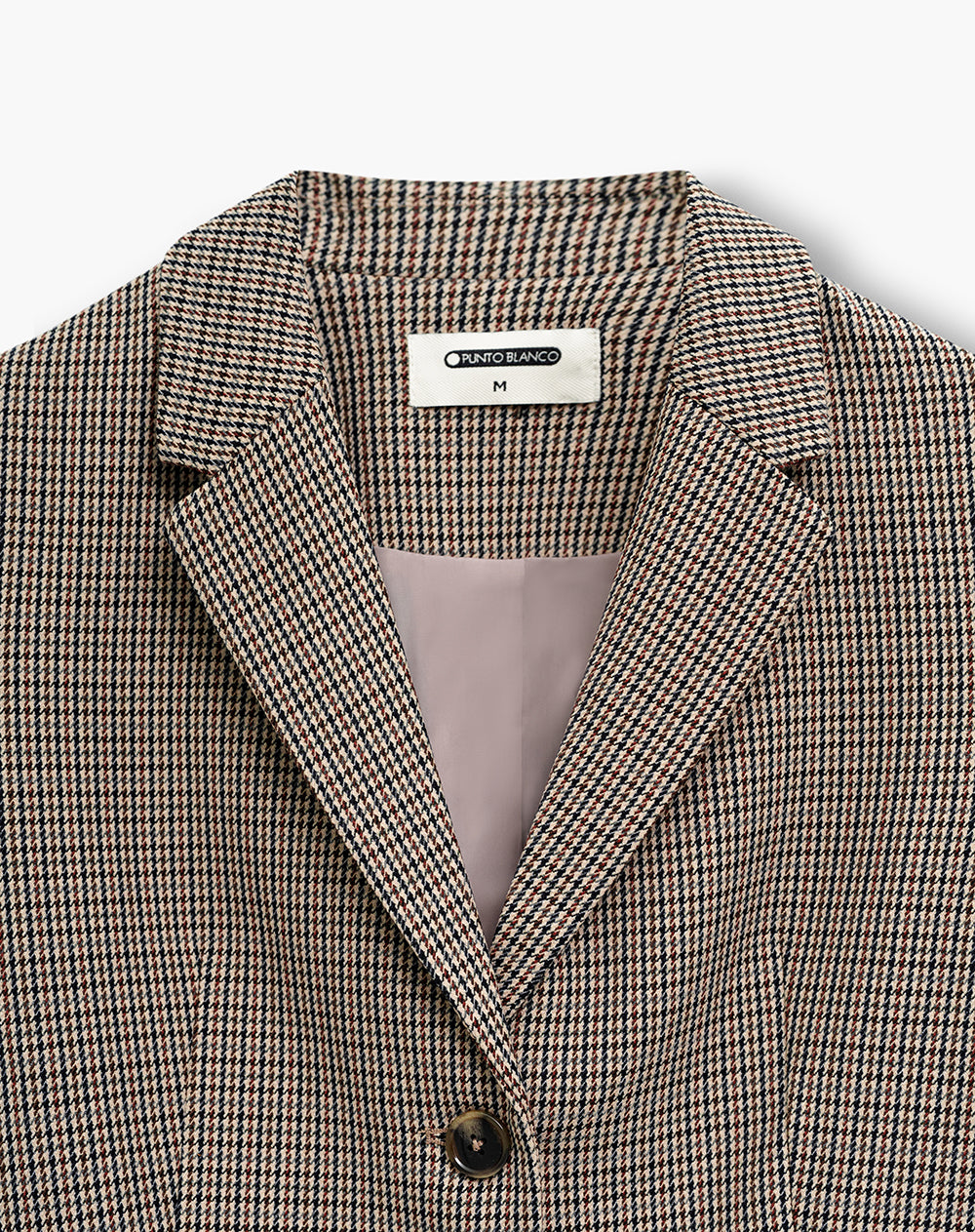 Chaqueta oversized fit sin capucha cafe cuadros