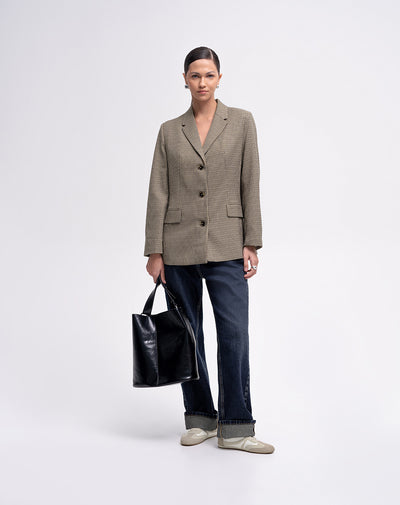 Chaqueta oversized fit sin capucha cafe cuadros