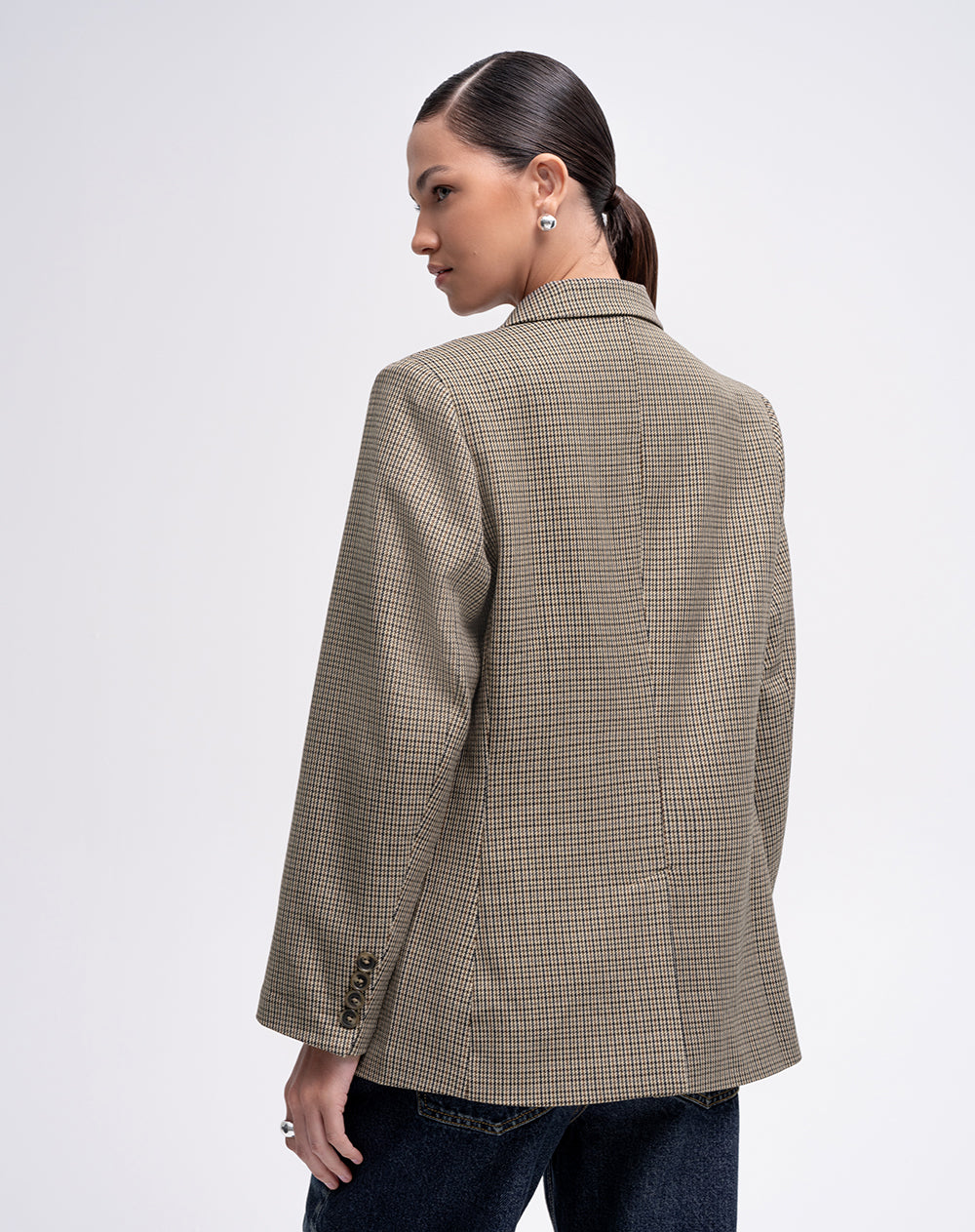 Chaqueta oversized fit sin capucha cafe cuadros