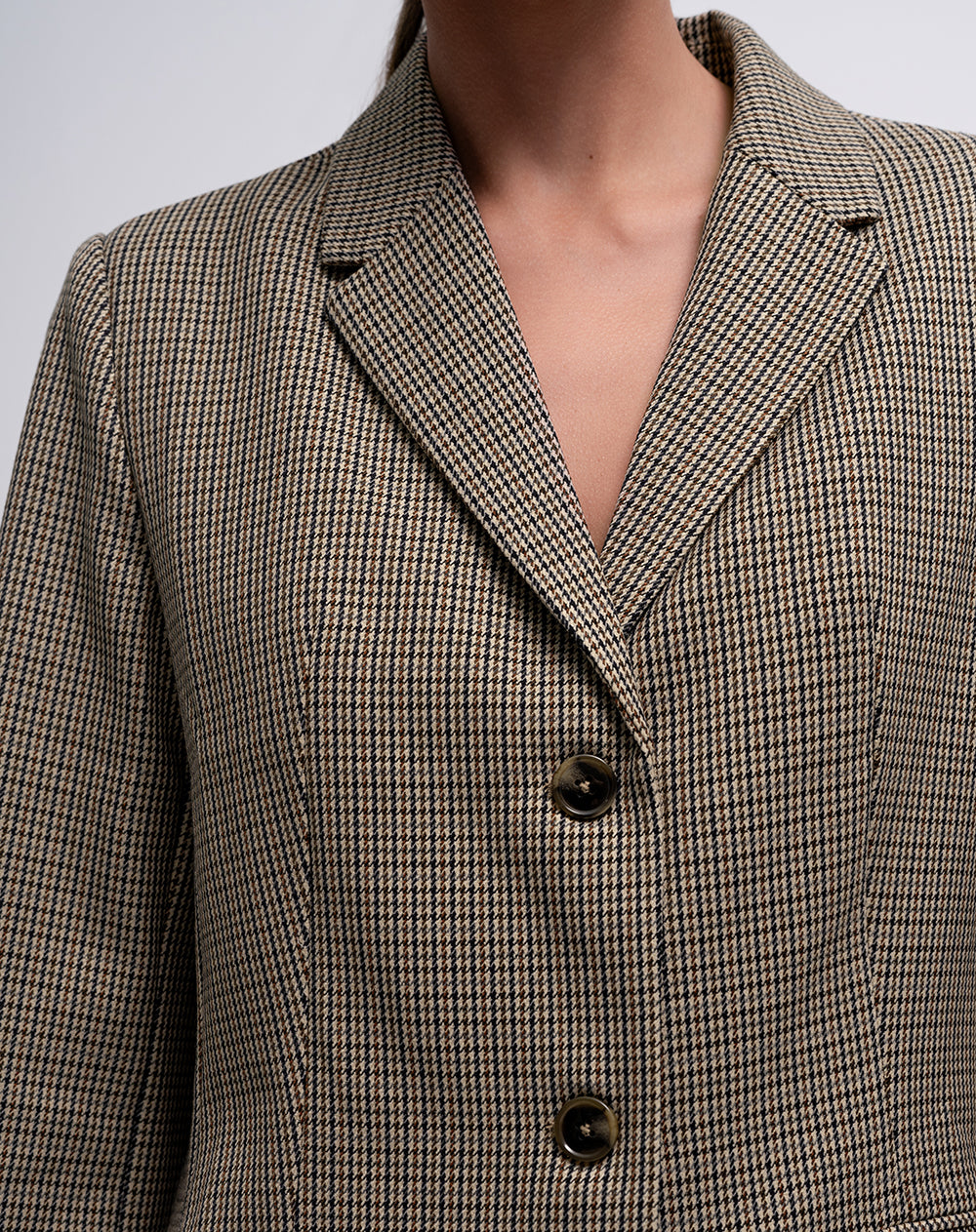 Chaqueta oversized fit sin capucha cafe cuadros