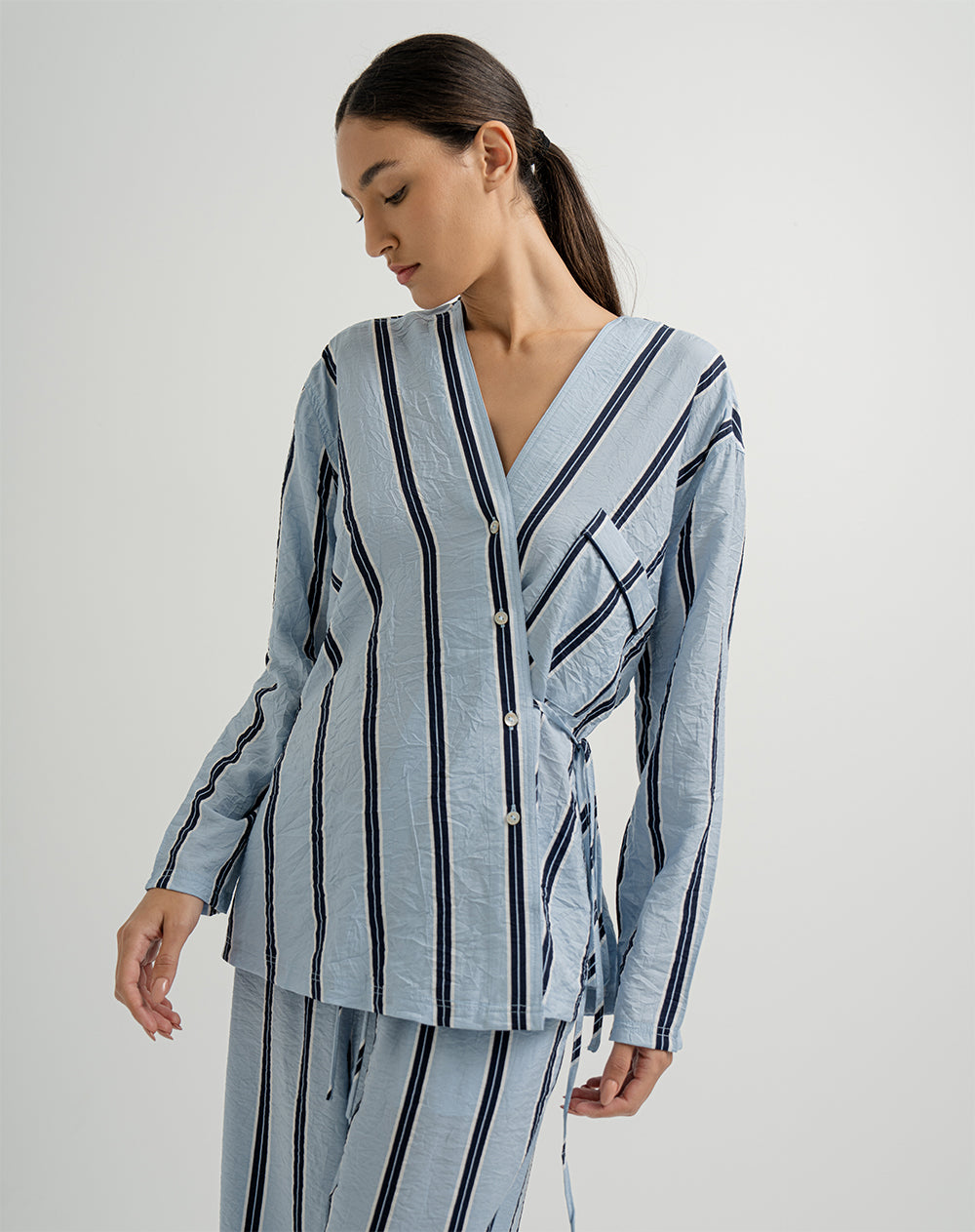 Camisa de pijama mujer azul rayas