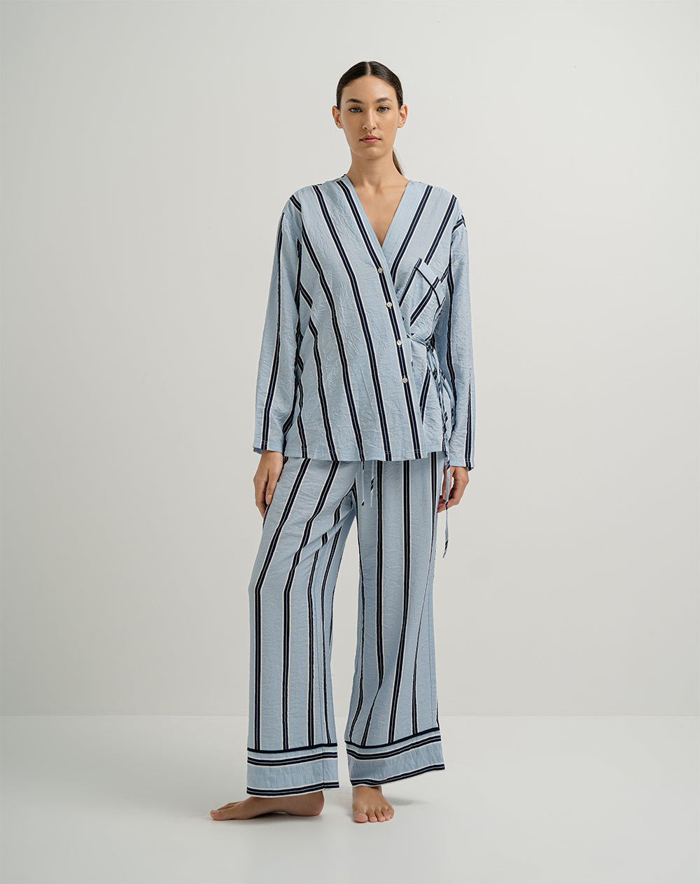 Camisa de pijama mujer azul rayas