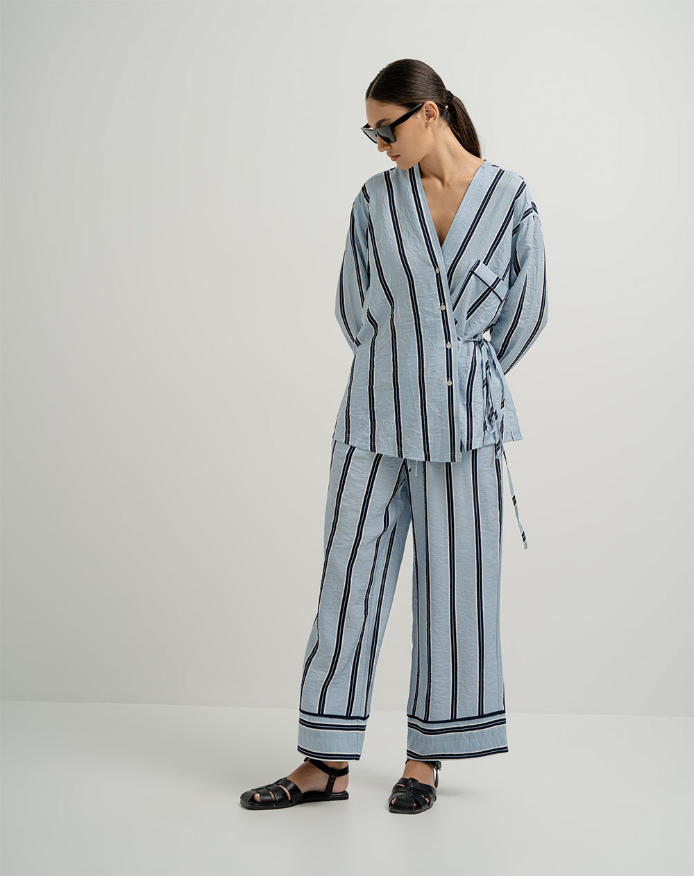 Camisa de pijama mujer azul rayas