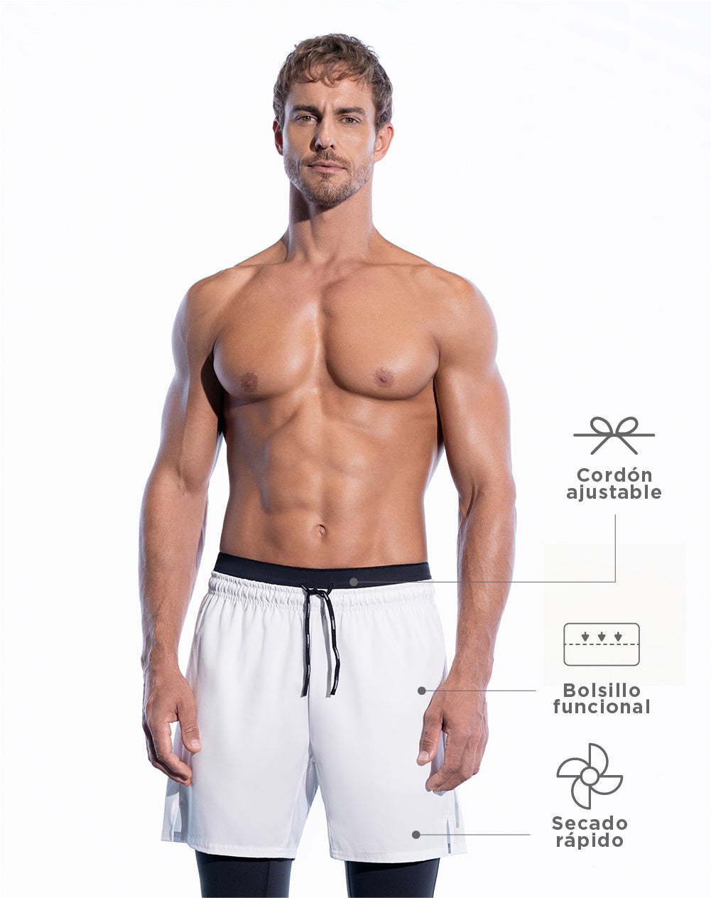 Pantaloneta deportiva con malla interna blanca para hombre