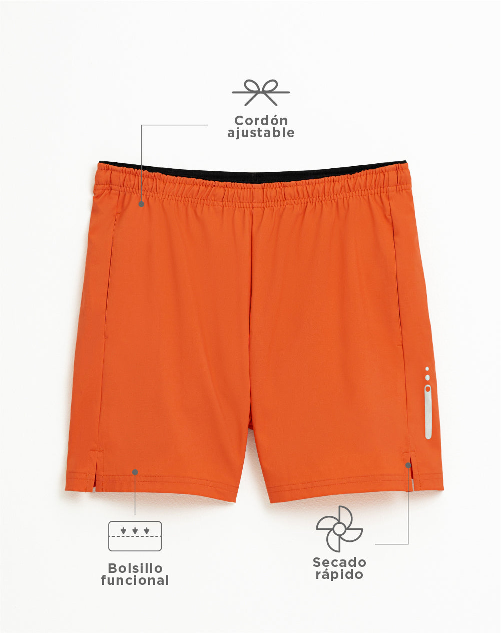 Pantaloneta deportiva malla interna naranja para hombre