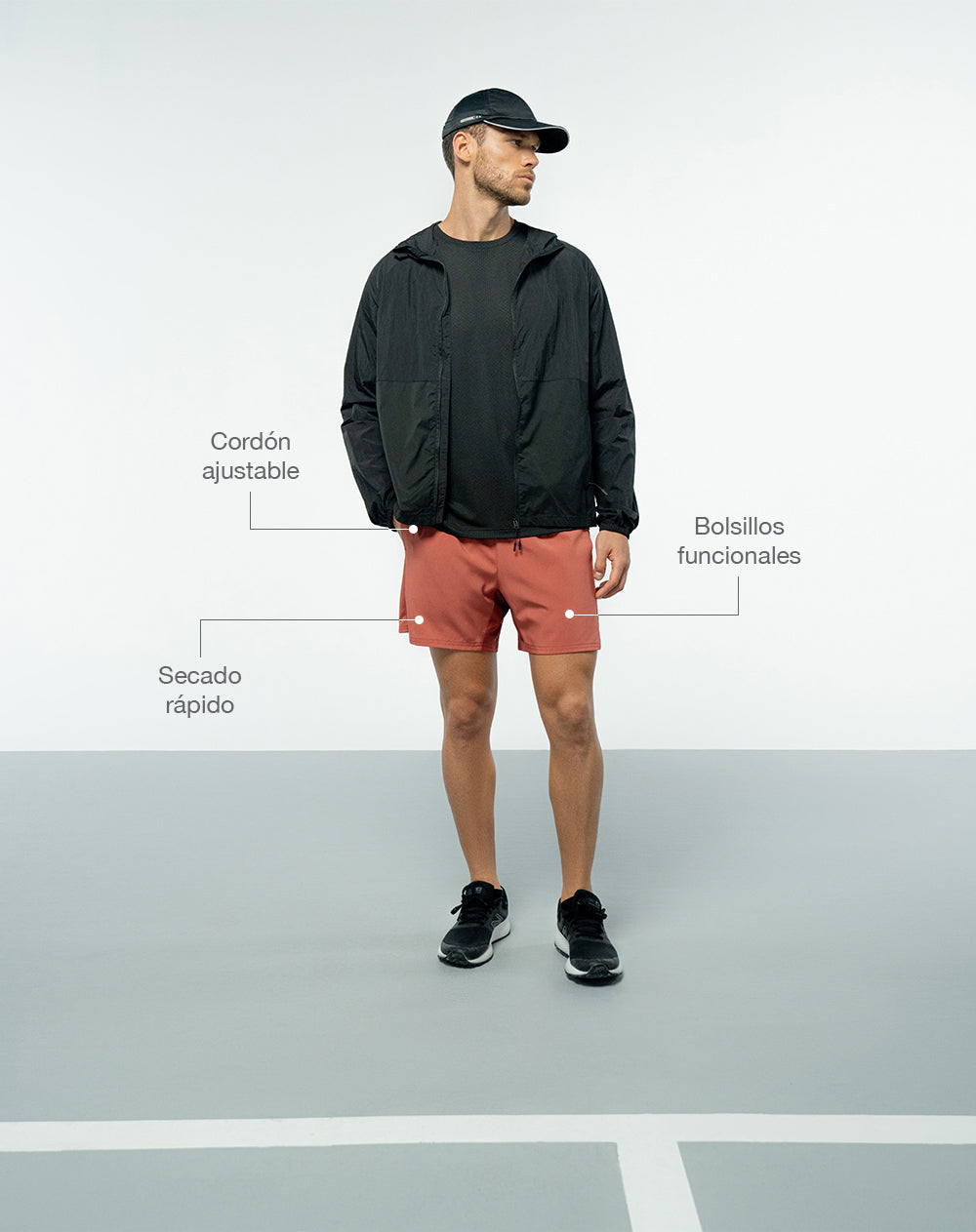 Pantaloneta deportiva malla interna terracota hombre