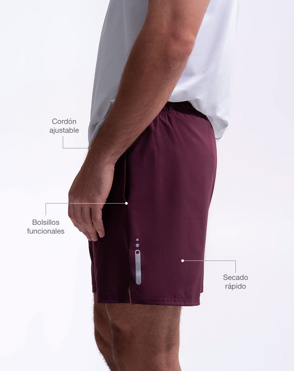 Pantaloneta deportiva malla interna vino tinto hombre