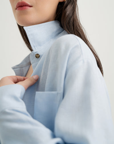 Camisa manga larga oversize lino azul mujer