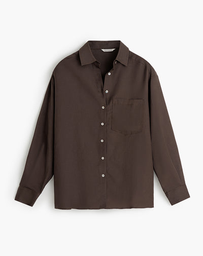 Camisa manga larga oversize lino café mujer