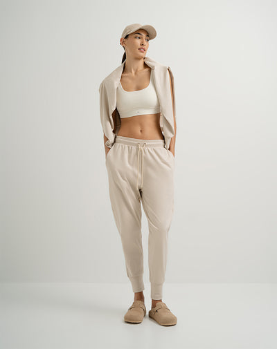 Pantalón en algodón sostenible tiro alto caqui para mujer