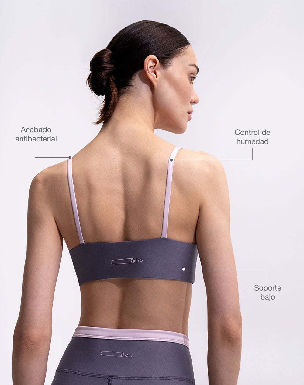 Top en tiras delgadas soporte bajo morado bloques