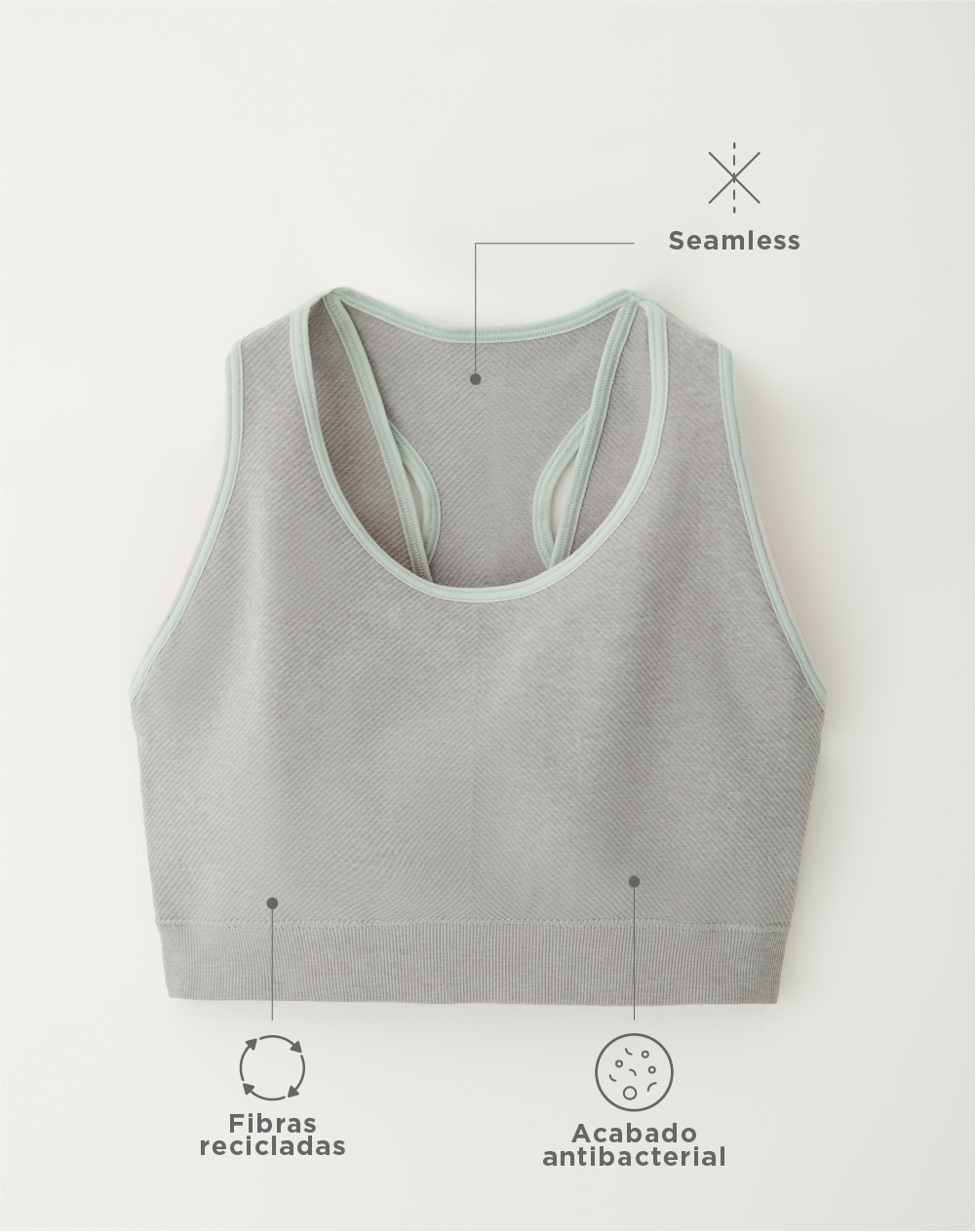 Top deportivo soporte alto seamless sin costura gris jaspe