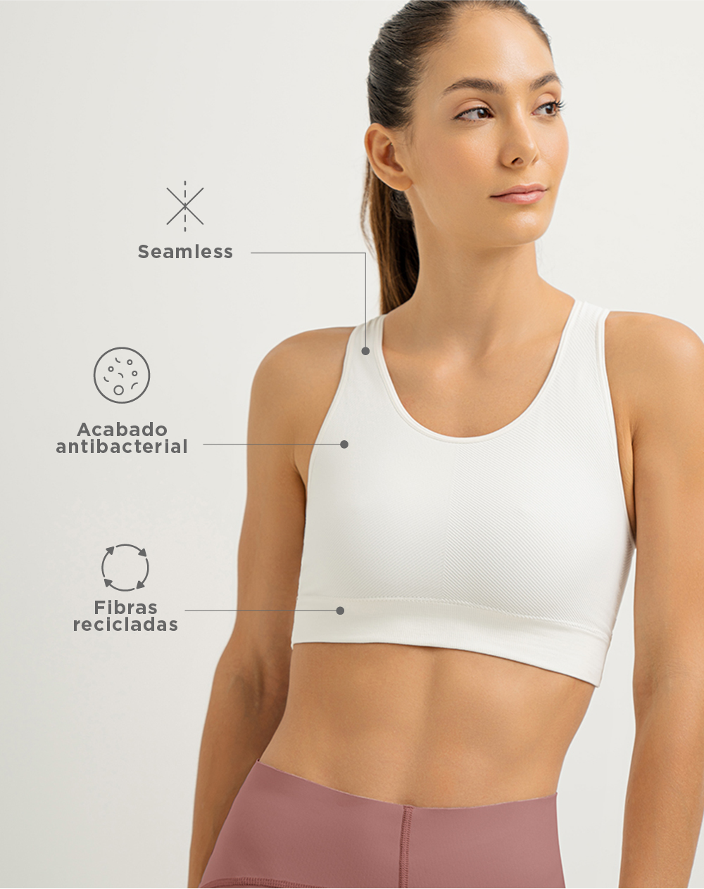 Top deportivo soporte alto seamless sin costura habano
