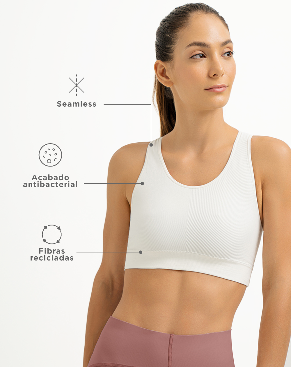 Top deportivo soporte alto seamless pocas costuras habano