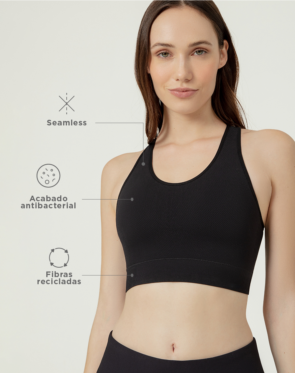 Top deportivo soporte alto seamless sin costura negro