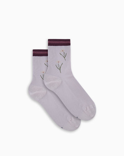 Medias para mujer cortas flores morada