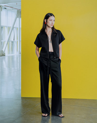 Pantalón recto tiro alto negro mujer
