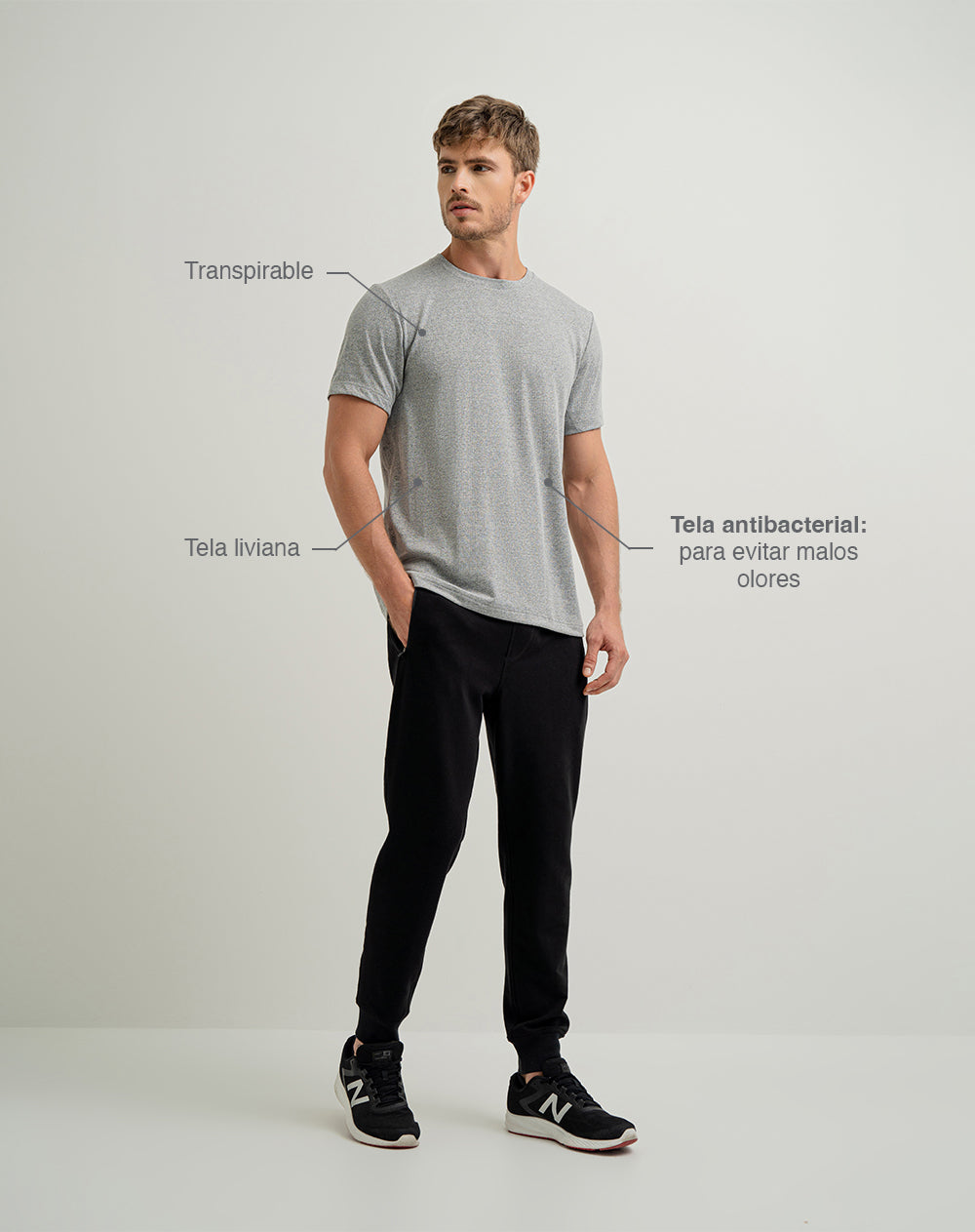 Camiseta deportiva  hombre trasnpirable gris