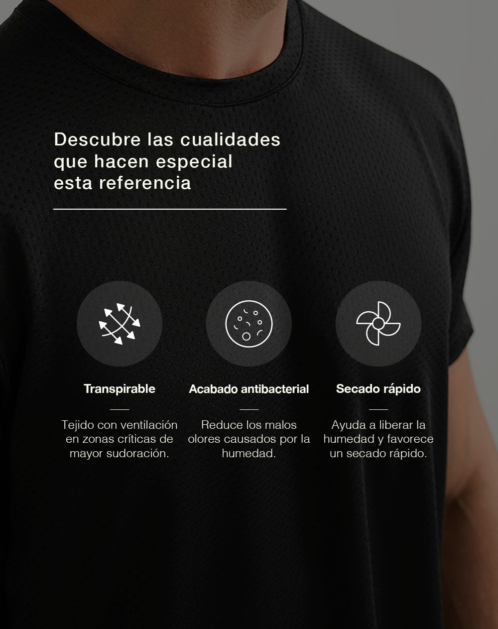 Camiseta deportiva control humedad negra hombre