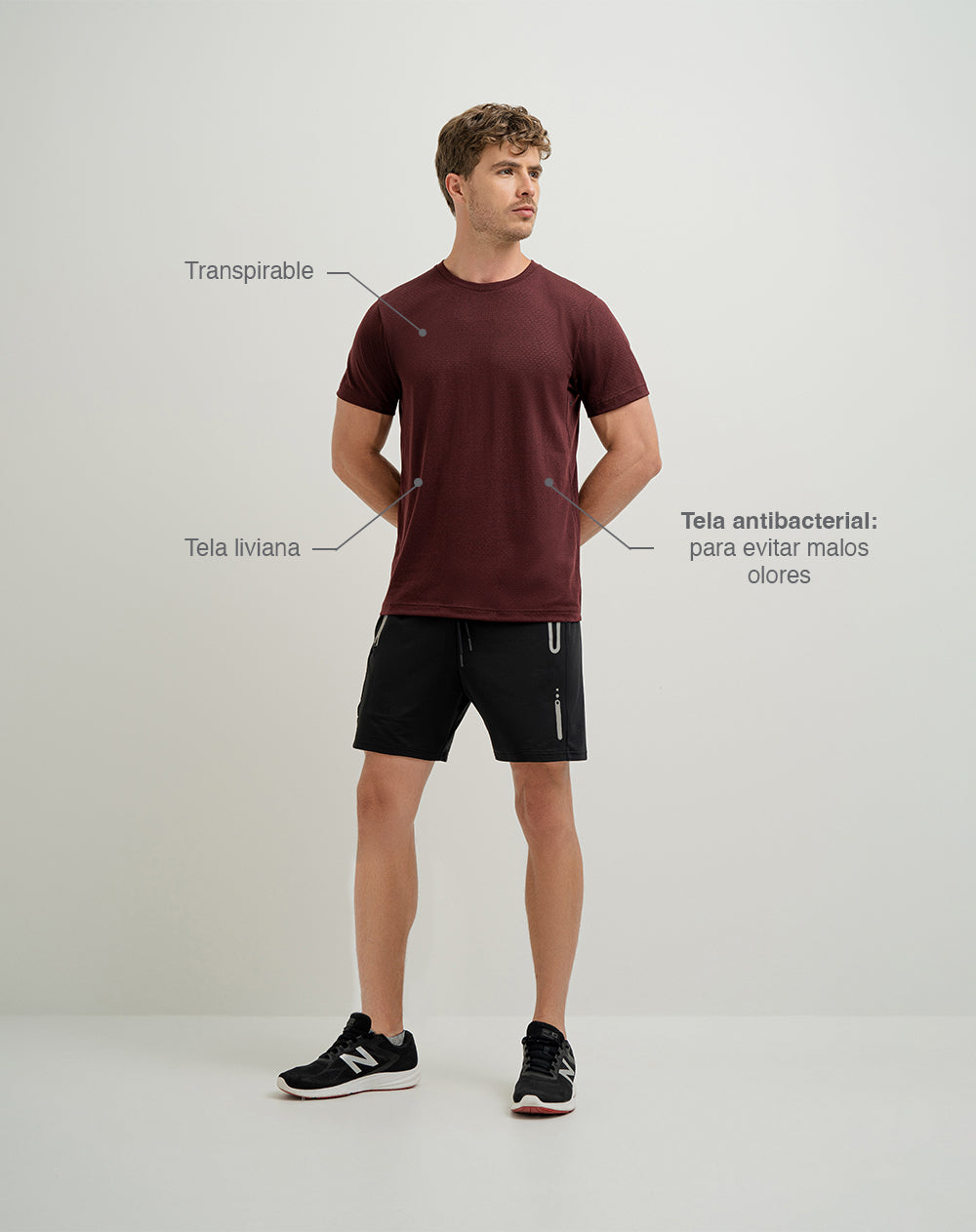 Camiseta deportiva  hombre control humedad vino tinto