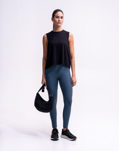 Legging deportivo control abdomen azul mujer