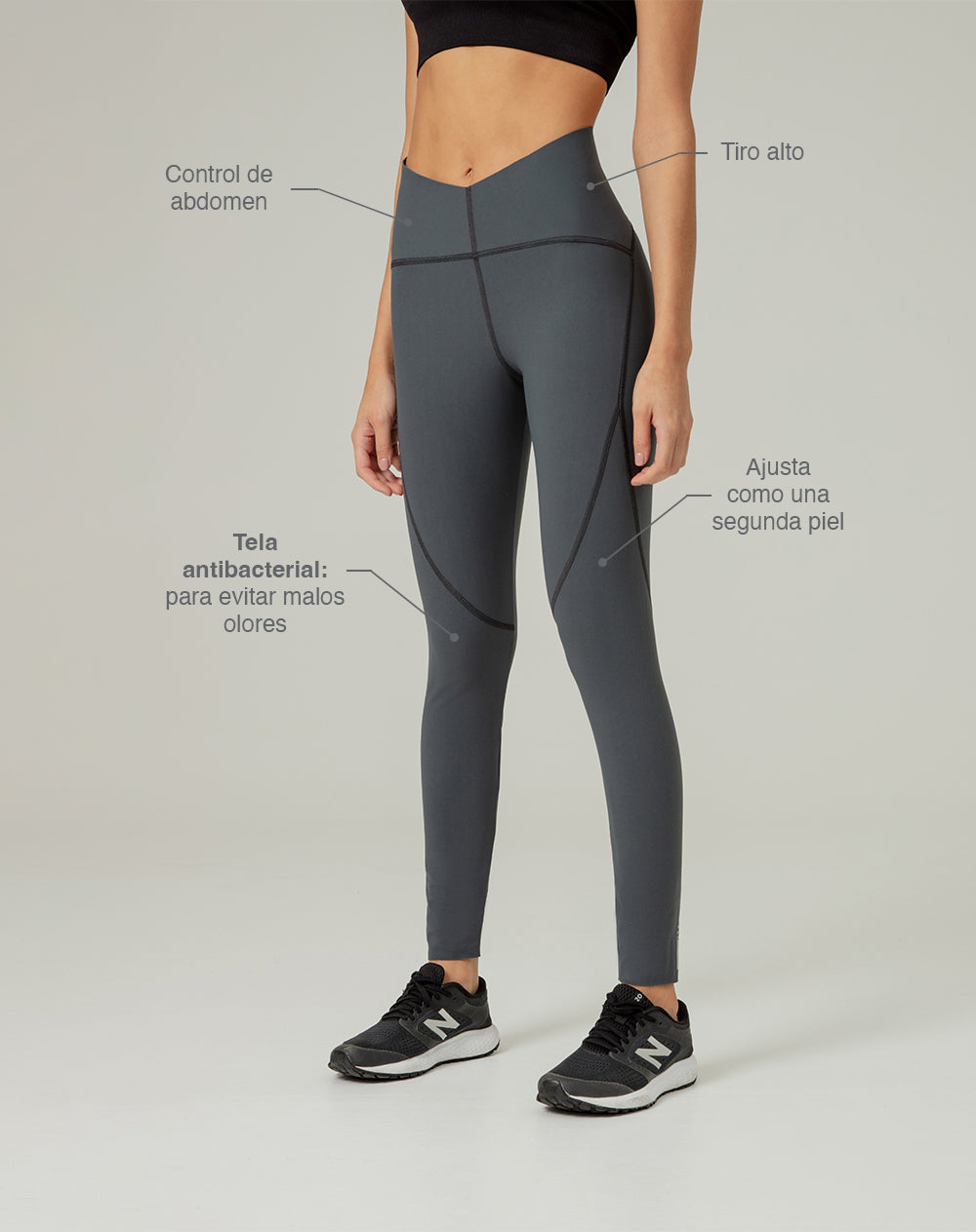 Legging deportivo control abdomen gris para mujer