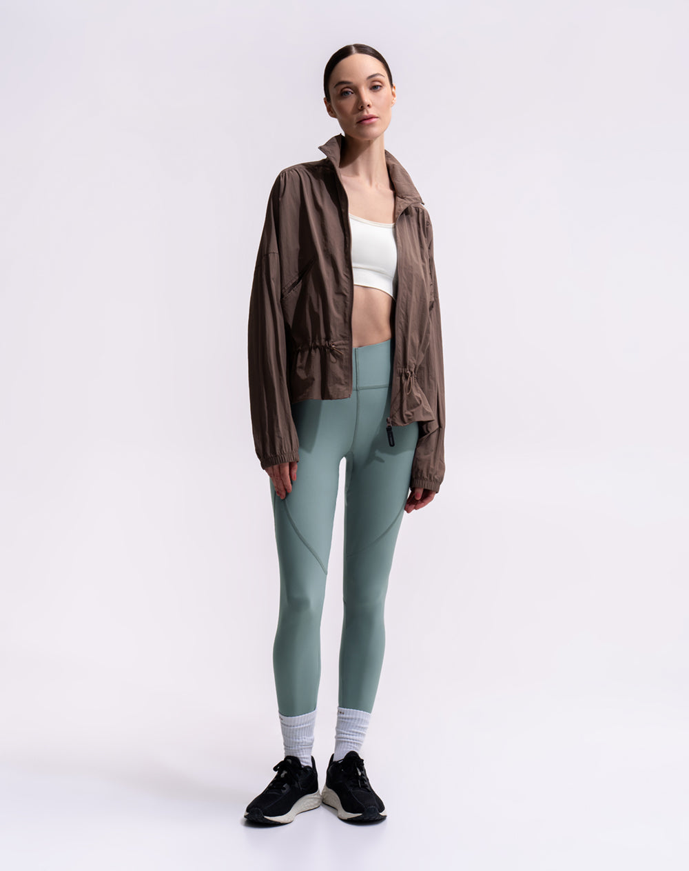 Legging deportivo tiro alto control abdomen gris verdoso mujer
