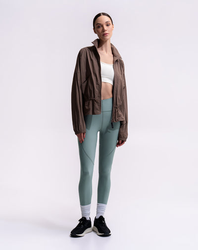 Legging deportivo tiro alto control abdomen gris verdoso mujer