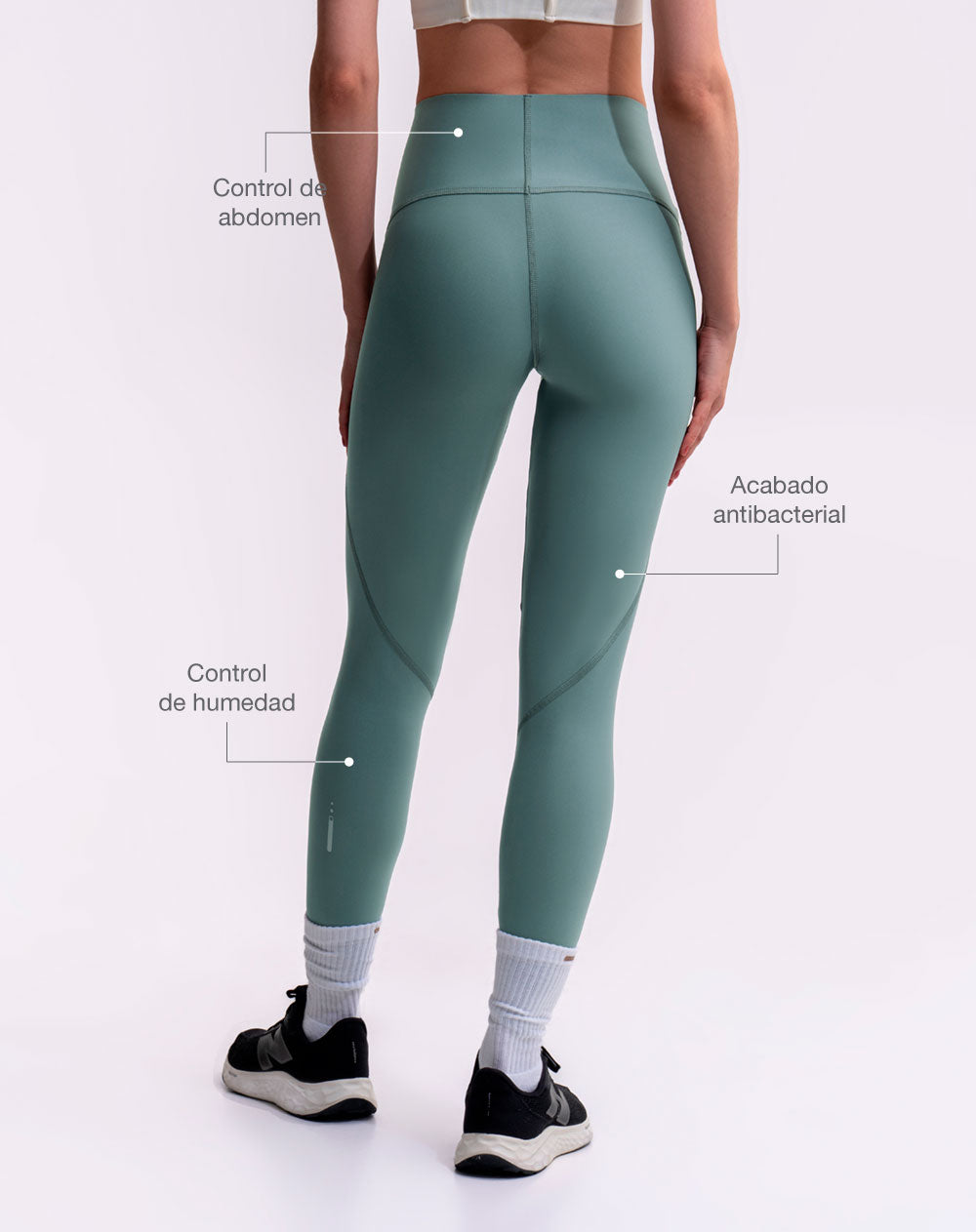 Legging deportivo tiro alto control abdomen gris verdoso mujer