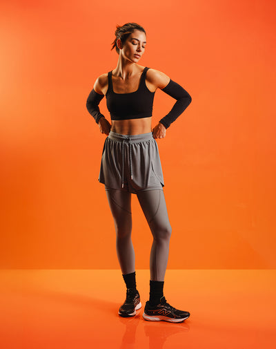 Legging deportivo tiro alto control abdomen gris verdoso mujer